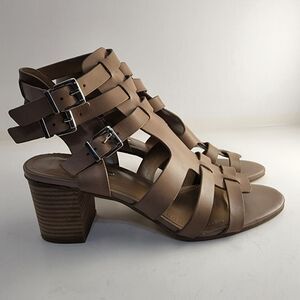 BCBGeneration taupe open toe strappy heels